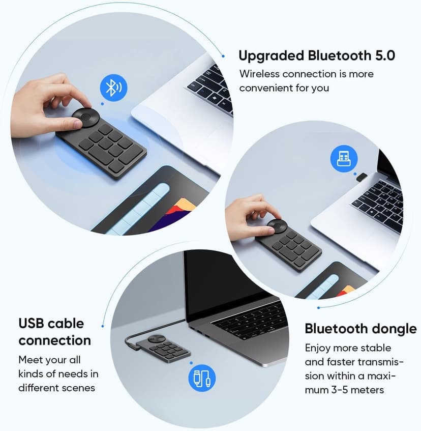 XPPen Mini Keydial ACK05 Wireless Shortcut Keyboard Bluetooth Programmable Express Remote Control with Dial & Customized Express Keys for Drawing Tablet PC MacBook Windows Images Video Editing