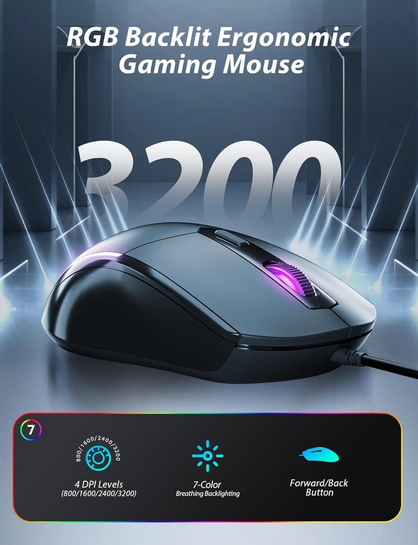 Mechanical Gaming Keyboard and Mouse, LED Backlit 98-Key Floating Keycap & 4 DPI RGB Gaming Mouse with Mouse Pad, Full Anti-Ghost Light Up Wired Computer Keyboards for MAC PC Gamer Accessories, Gray