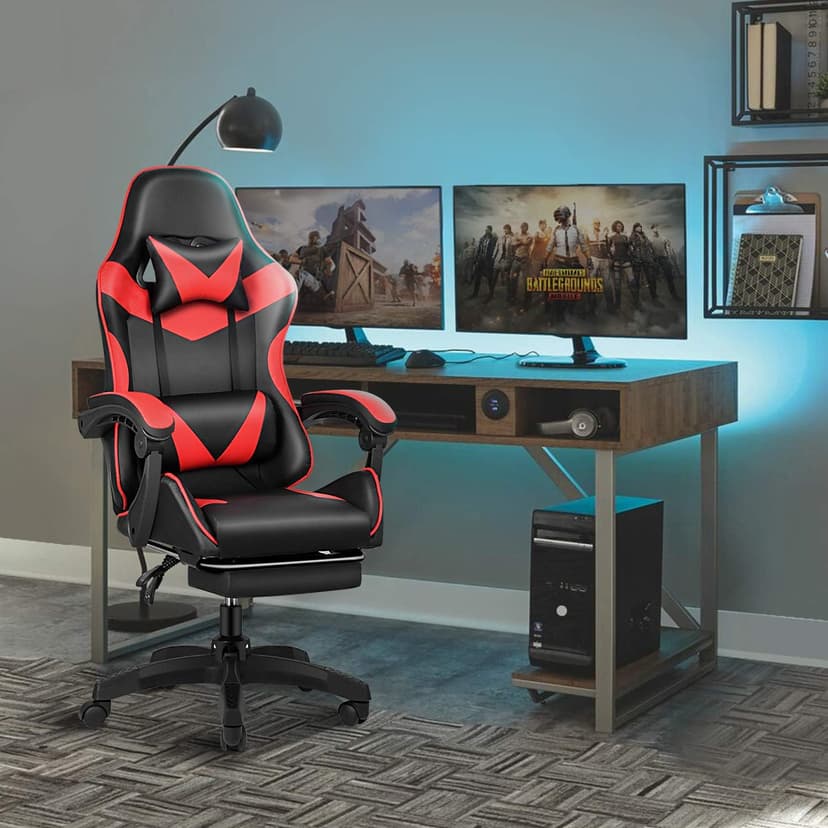 Gaming Chair, Backrest and Seat Height Adjustable Swivel Recliner Racing Office Computer Ergonomic Video Game Chair with Footrest and Lumbar Support, Red/Black