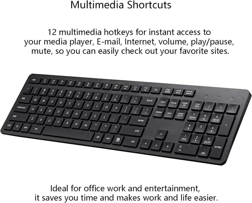 Wireless Keyboard, 2.4G USB External Silent Cordless Keyboard for Windows Chrome Laptop Computer PC Desktop Notebook Chromebook, 106 Keys Full Size with Number Pad (Black)