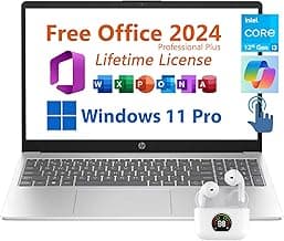 HP 15.6" Business Laptop, Free Microsoft Office 2024 Lifetime License, Copilot AI Chat, HD Touchscreen Display, Intel 6-Core i3-1215U 4.4 GHz, 16GB RAM, 1TB SSD, Long Battery Life, Windows 11 Pro