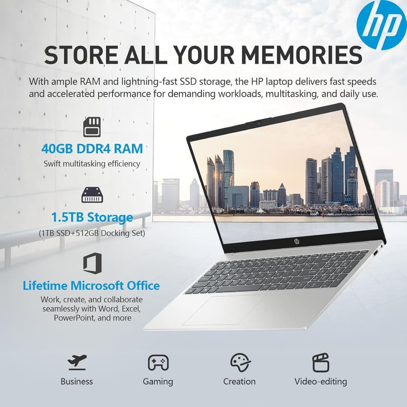 HP 2025 15 Laptop Computer, 15.6" FHD College Students Business Laptop, Intel Core i5 (10 Cores), 40GB RAM 1TB SSD+512GB Docking Set, Windows 11 Pro Lifetime Office, 10-Key Number Pad