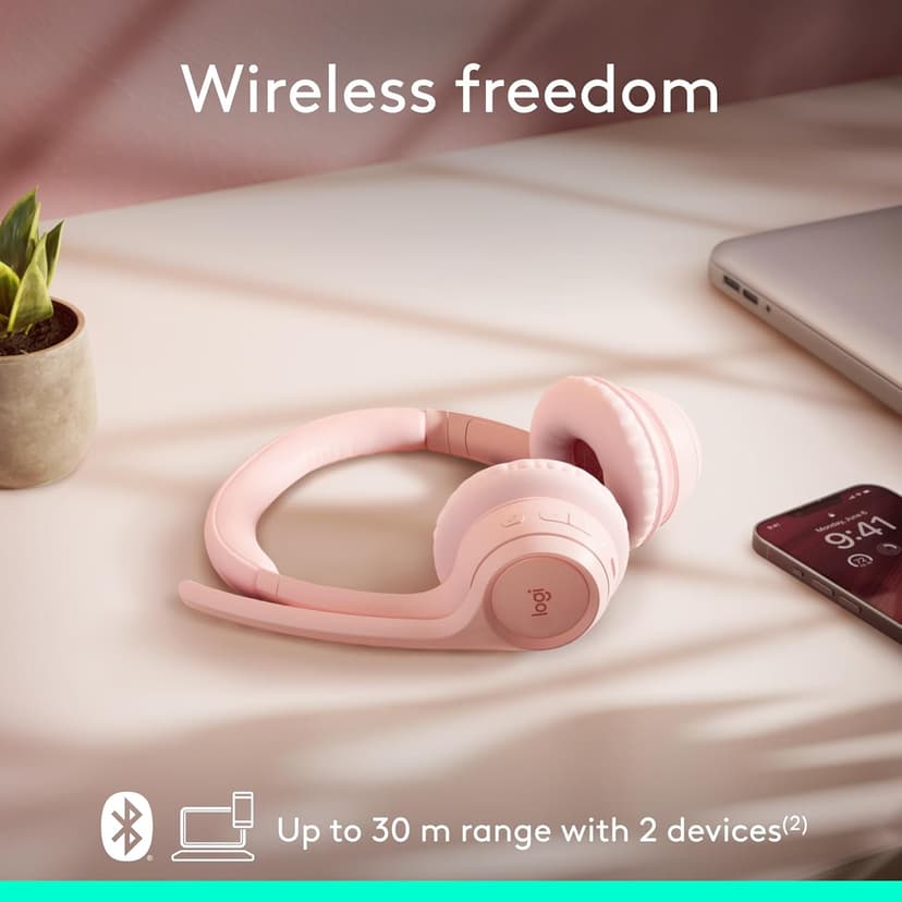 Logitech Zone 300 Wireless Bluetooth Headset with Noise-Canceling Microphone, Compatible with Windows, Mac, Chrome, Linux, iOS, iPadOS, Android – Rose (Renewed)