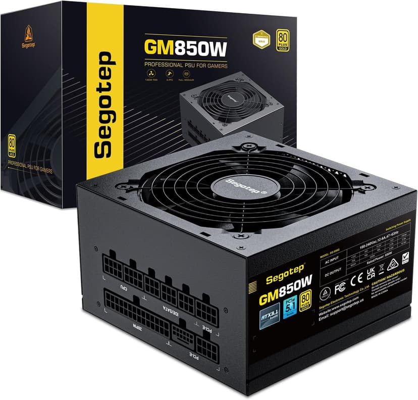 Segotep GM850 Power Supply 850W, PCIe 5.1 & ATX 3.1 Full Modular 80 Plus Gold Certified Gaming PSU for NVIDIA RTX 20/30/40/50 Series and AMD Graphics Cards