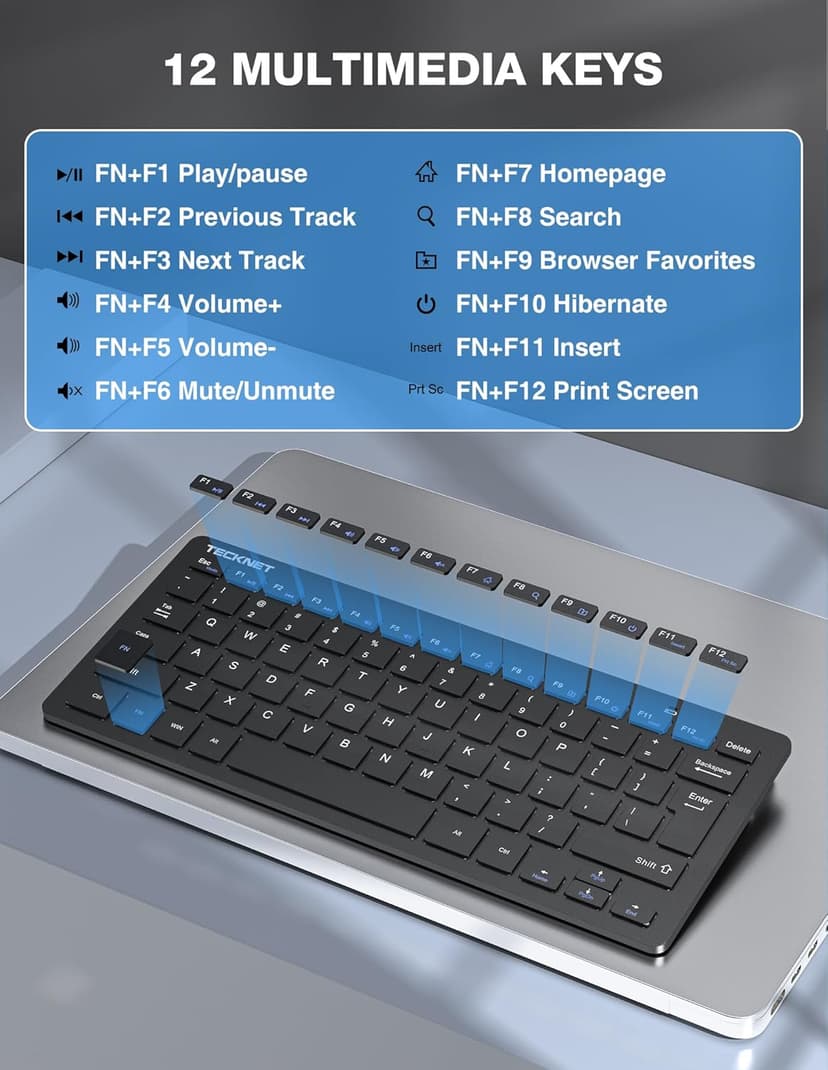 TECKNET Wireless Keyboard and Mouse Combo, Mini Cordless Computer Keyboard and Mouse Set 2.4GHz, Silent Adjustable 1600 DPI, Quiet Click, Lag-Free for Computer, Laptop, PC, Windows, Mac, Chrome OS