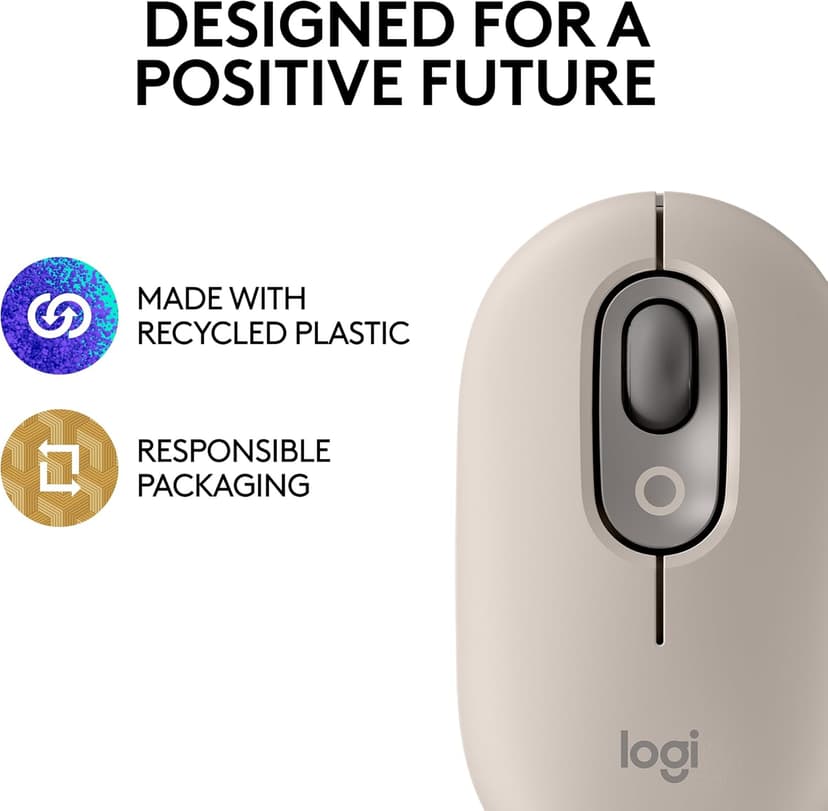 Logitech POP Mouse, Wireless Mouse with Customizable Emojis, SilentTouch Technology, Precision/Speed Scroll, Compact Design, Bluetooth, Multi-Device, OS Compatible - Mist