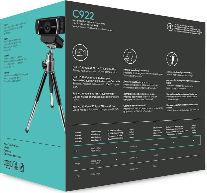 Logitech C922 Pro Stream Webcam 1080P Camera