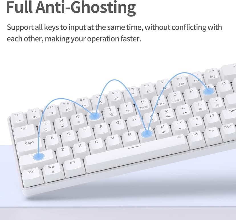 TMKB T68SE 60% Mechanical Gaming Keyboard – Ultra-Compact 68 Keys Wired Keyboard with Blue Switches, LED Backlit, Dedicated Arrow & Control Keys – White – for Windows PC/Laptop/Gamers/Typists