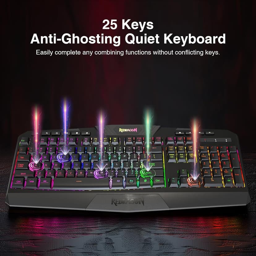 Redragon K503 Wireless Gaming Keyboard, RGB LED Backlit, Multimedia Keys, Silent Membrane Keyboard with Wrist Rest for Windows PC Games (Black)