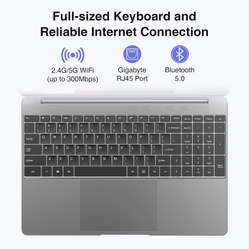 15.6" Windows 11 Laptop, Intel Core i3-5005U, 16GB RAM, 512GB SSD, FHD IPS Display, 2.4G/5G WiFi, BT5.0, RJ45, Webcam, Long Battery Life - for Work, Study, and Entertainment