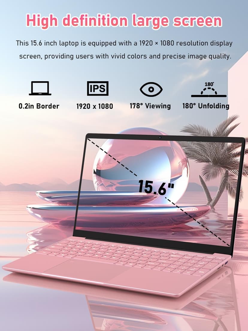 32GB RAM 1TB SSD Pink Laptops Computer, N150 up to 3.60GHz, 15.6" FHD Display, 8000mAh Battery, Backlit Keyboard, Fingerprint, Win11 Pro for School, Zoom, Streaming, and Travel 2 Year Warranty