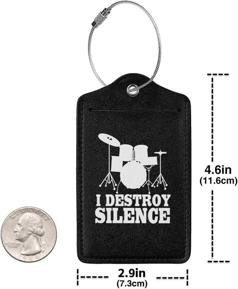 I Destroy Silence Drums Luggage Tag with Name Id Labels Stainless Steel Loop Luggage Tag, for Suitcase Travel Bag 1 PC