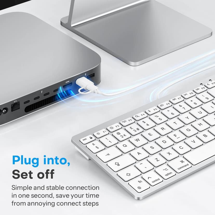 OMOTON Wired Keyboard for Mac with Dual Interface, Comfortable Typing Angle & Stable Connection, Compatible with MacBook, iMac, Mac Mini, PC-White