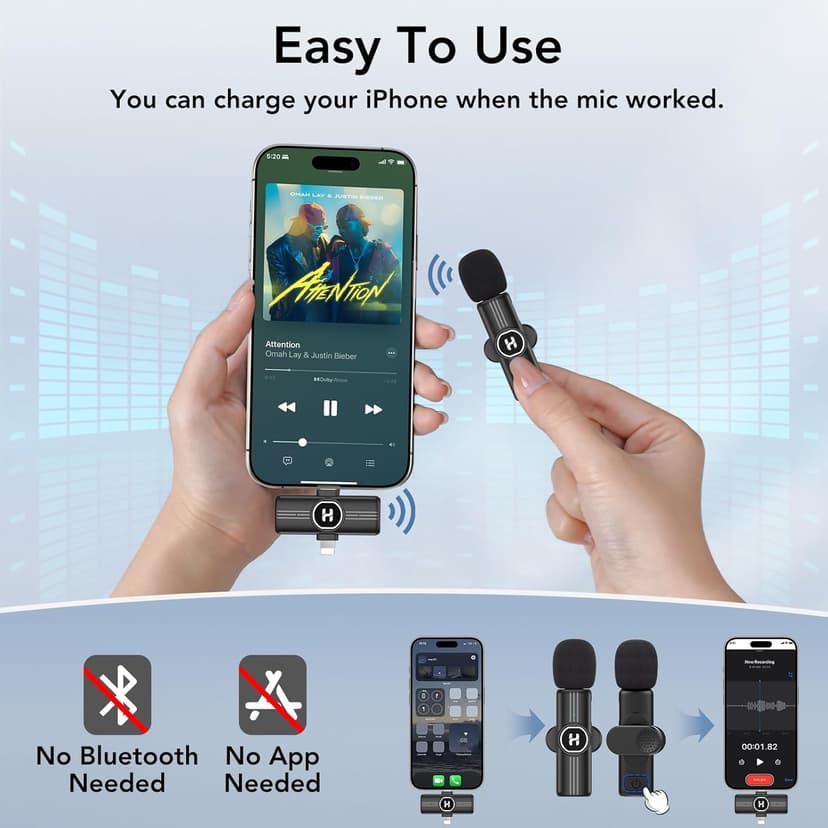 2 Pack Type C Mini Wireless Lavalier Microphone for iPhone, iOS and Android Devices - Noise Reduction Lapel Mic for Recording, Clip on Omni Lav Mic for Video Recording, Tiktok, YouTube, Vlog