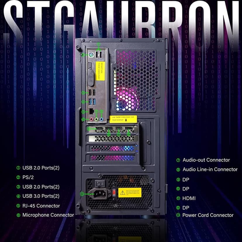 STGAubron Gaming PC Desktop Computer, Intel Core i5 up to 3.7GHz, GeForce RTX 2060 6G, 16G RAM, 512G SSD, WiFi, Bluetooth 5.0, RGB Fan x2, RGB BT Sound Bar, Windows 10 Home