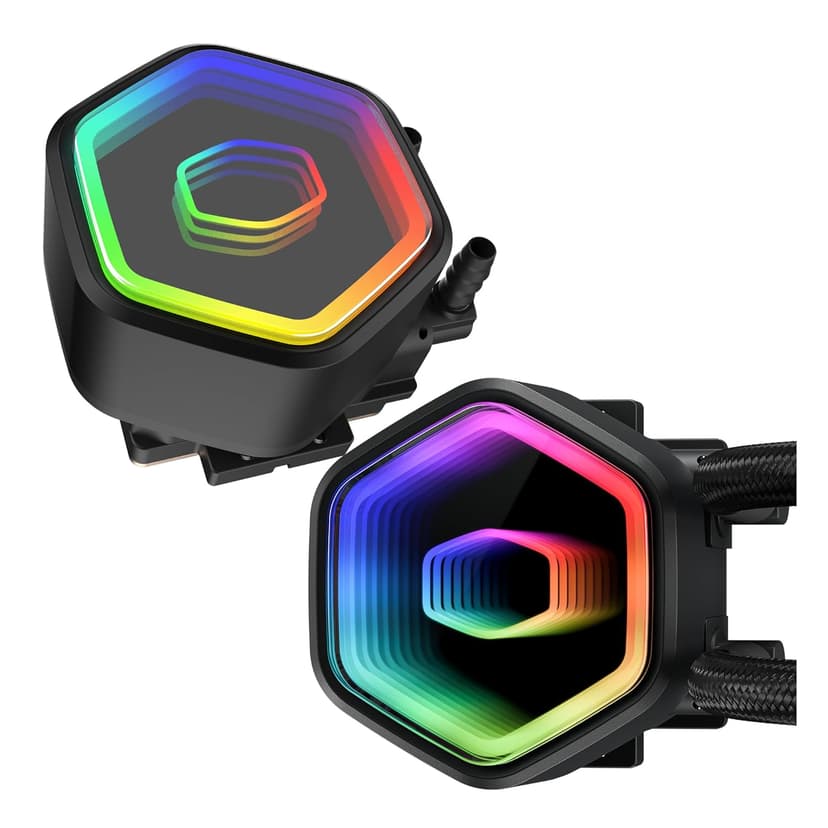 Cooler Master 240 Core II AIO CPU Liquid Cooler, R9|U7|i7,Dual Chamber G9R Pump,Infinity Mirror aRGB, 400mm Tubing,240mm Radiator,120mm PWM Fan,AMD Ryzen AM5|4, Intel LGA 1851|1700 Platform(Pack of 1)