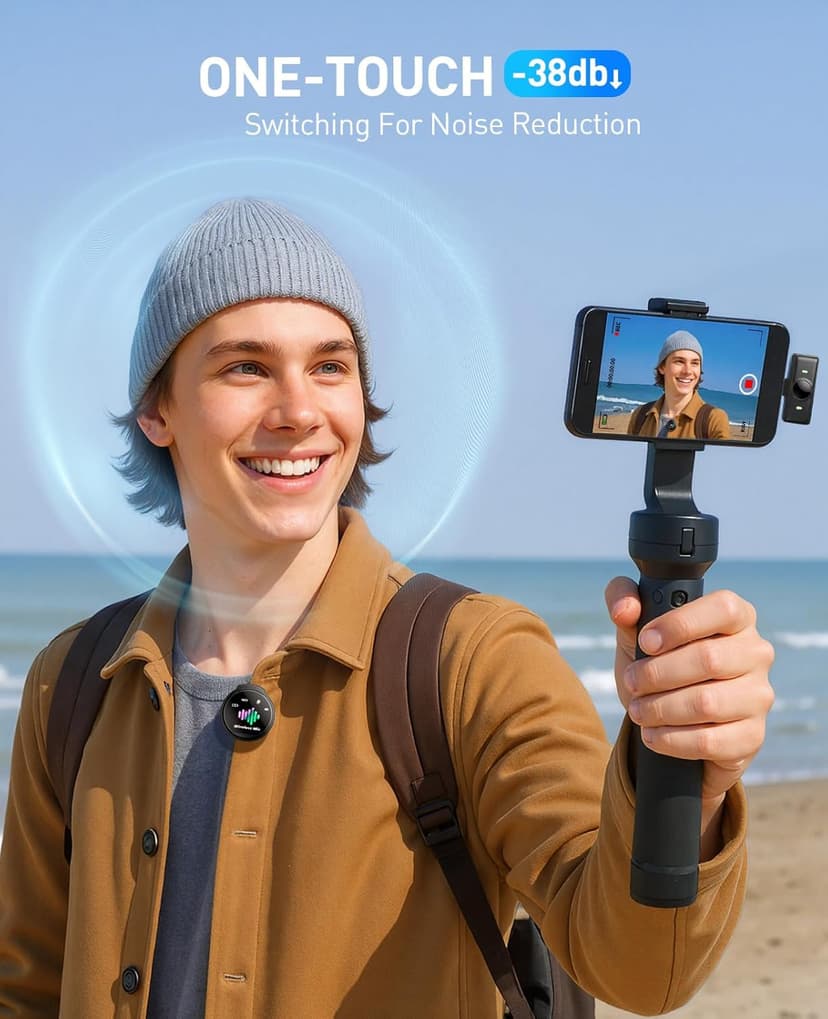 Wireless Lavalier Microphone for iPhone: Mini Wireless Microphones for Android Equipment - Noise Reduction Lapel Mic for Professional Recording - 80h Battery Life - 48KHz Studio Sound