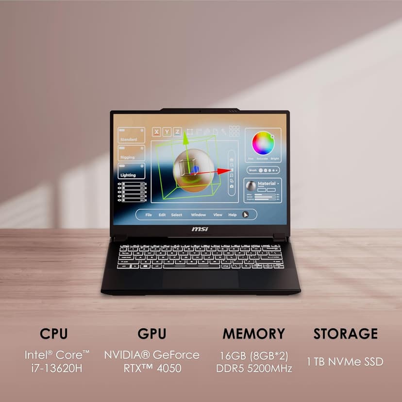 MSI Creator M14 14” 2.8K Display Creator Laptop: Intel Core i7-13620H, NVIDIA Geforce RTX 4050, 16GB DDR5, 1TB NVMe SSD, Cooler Boost, Win 11: Black A13VE-083US