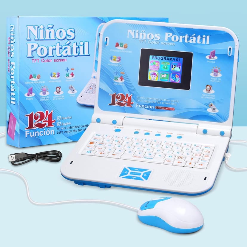 Educational and Bilingual Laptop Spanish/English, Color Screen Learning Laptop with 124 Learning Modes, Computer for Kids Ages 5+