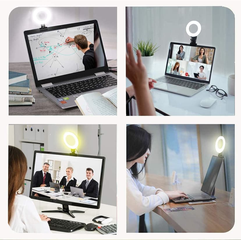 Ring Light Video Conference Lighting Kit 3200k-6500K Dimmable Led Clip on Computer Monitor Laptop Phone for Content Creator (YouTube/TikTok/Twitch) Makeup,Conference,Selfie,Video,Vlog (Black)