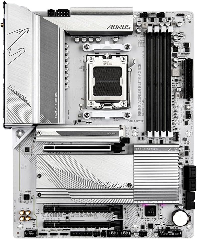 Micro Center AMD Ryzen 7 7700X CPU Processor with GIGABYTE B650 AORUS Elite AX ICE Motherboard (AM5, ATX, DDR5, Triple M.2, USB 3.2 Gen2X2 Type-C, WiFi 6E)