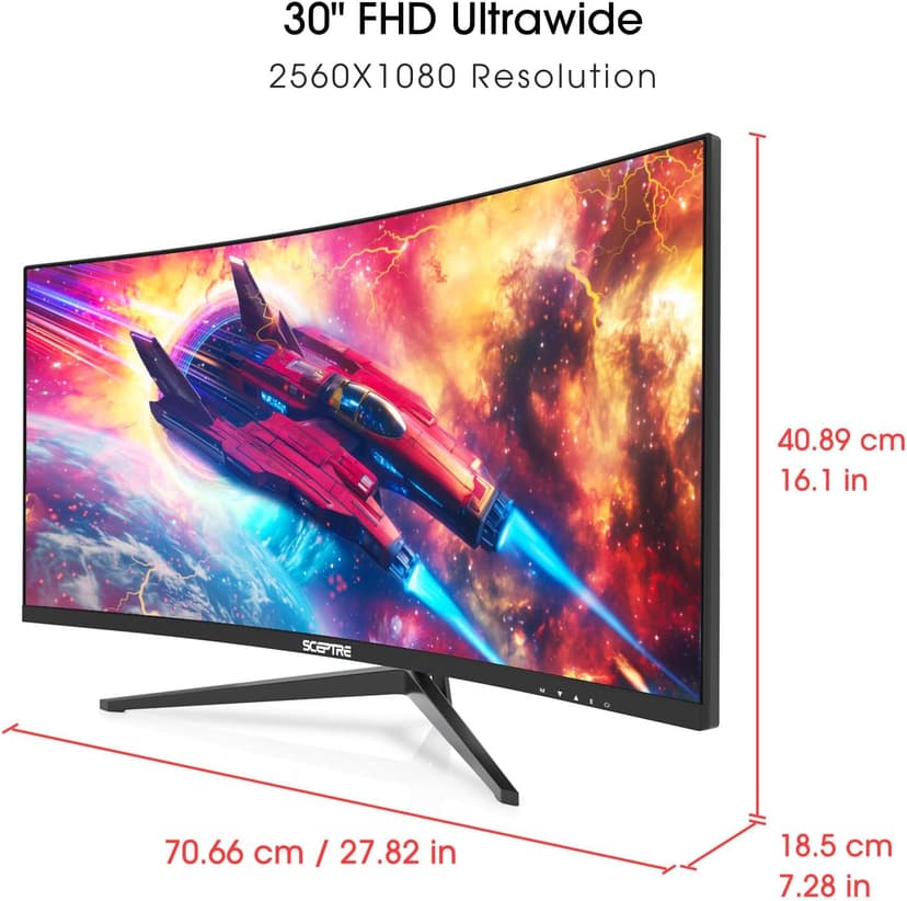 Sceptre New Curved 30-inch Gaming Monitor 200+Hz Build-in Speakers 2560 x 1080p HDMI x2 DP x2 2025