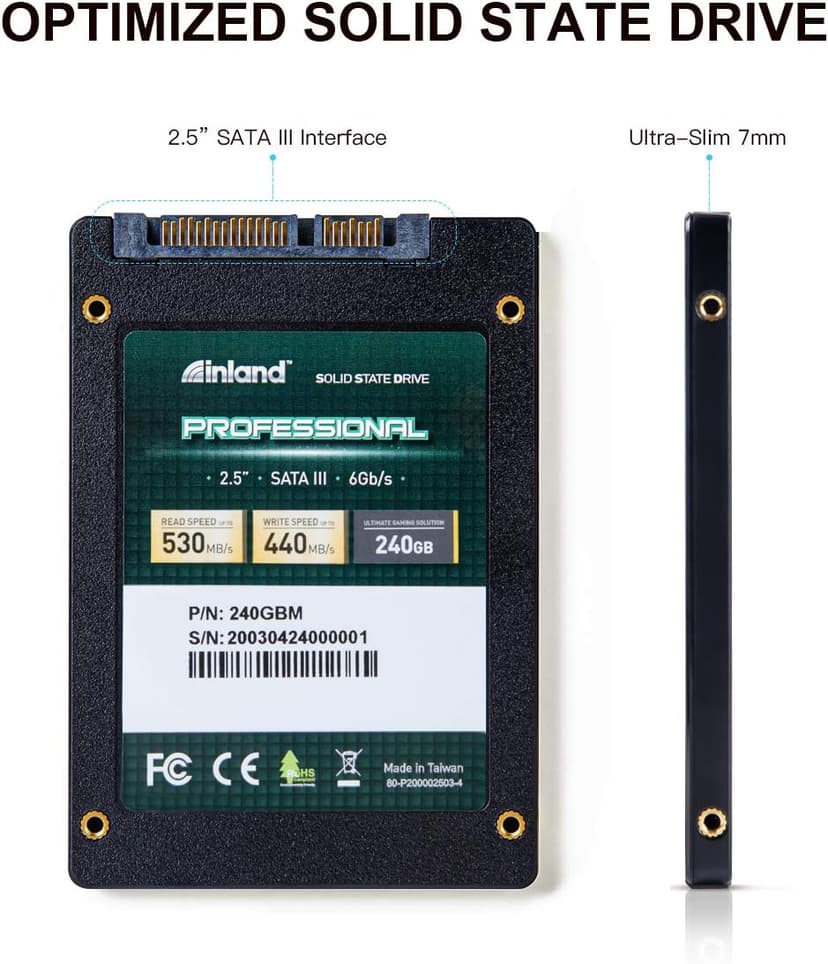 INLAND Professional 3 Pack 240GB SSD 3D NAND SATA III 6Gb/s 2.5" 7mm Internal Solid State Drive (3x240GB)