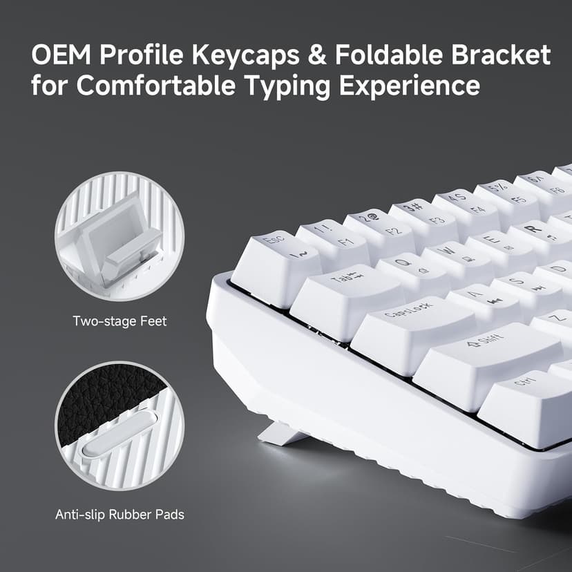 TMKB 60% Mechanical Gaming Keyboard, Red Linear Switch, LED Backlight, Anti-Ghosting, Detachable USB-C, Double-Shot Keycaps, 61 Keys, Wired, White