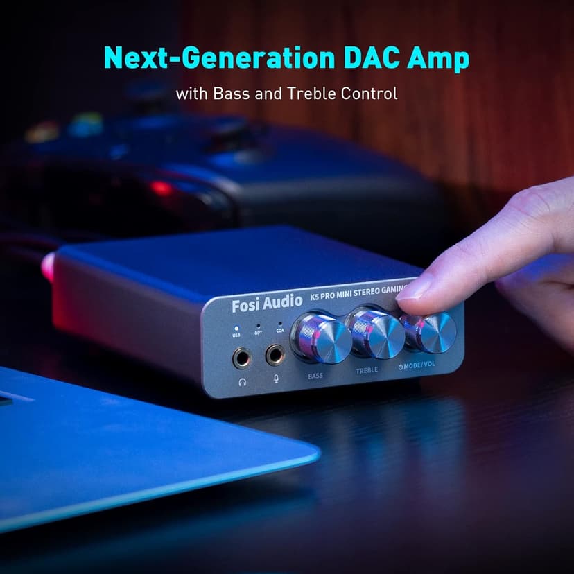 Fosi Audio K5 Pro Gaming DAC Headphone Amplifier Mini Hi-Fi Stereo Digital-to-Analog Audio Converter USB Type C/Optical/Coaxial to RCA/3.5MM AUX for PS5/PC/MAC/Computer