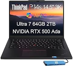 Lenovo ThinkPad P14s Gen 5 Mobile Workstation Laptop (14.5" 3K 120Hz, NVIDIA RTX 500 Ada, Intel Core Ultra 7 155H, 64GB DDR5 RAM, 2TB SSD) AI PC for Designer, Engineer, IST HUB, Win 11 Pro