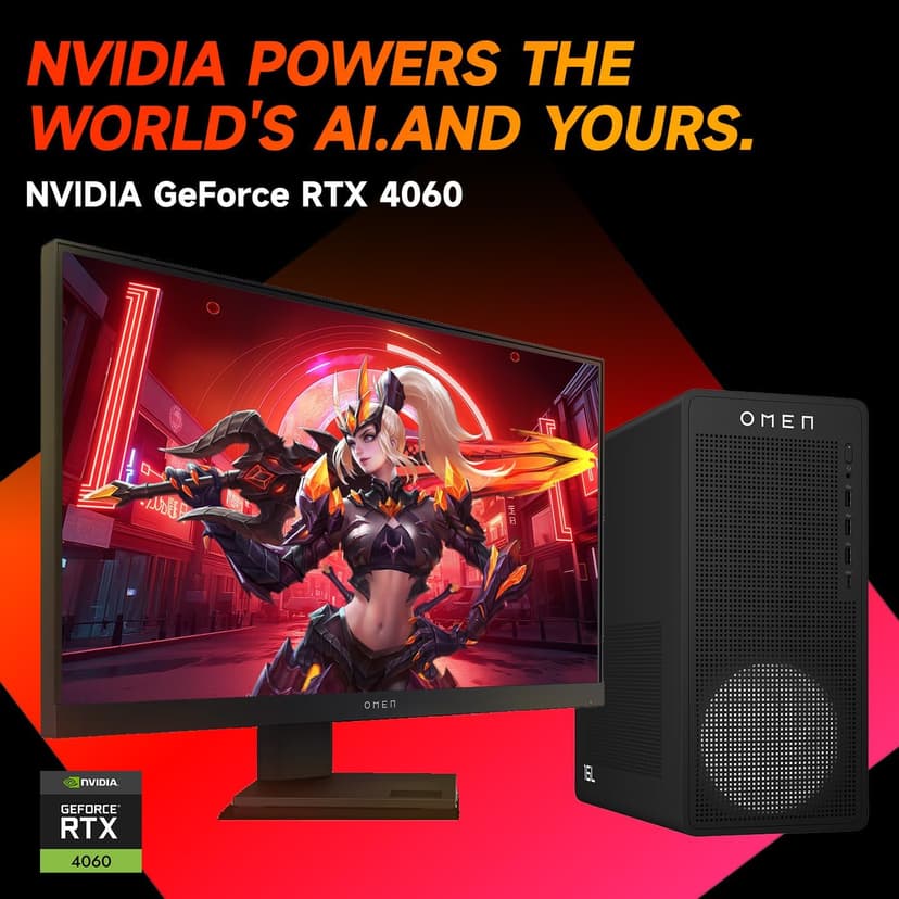 HP OMEN 16L i7 RTX 4060 Gaming Desktop, Intel i7-14700F(Beats i9-12900F), NVIDIA RTX 4060, 32GB DDR5 RAM, 2TB SSD, DP, RJ-45, Wi-Fi 6, Bundle with Machenike K500B-B87 Gaming Keyboard
