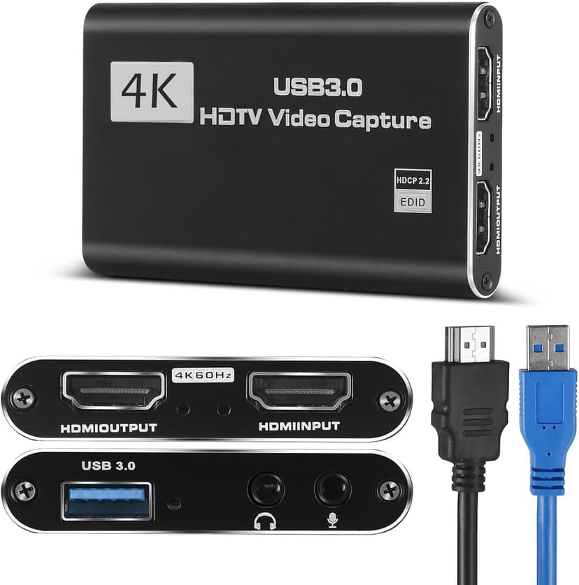 4K HDMI Video Capture Card, Gaming Capture Card with Microphone, Full HD 1080P 60FPS USB Video Capture Device