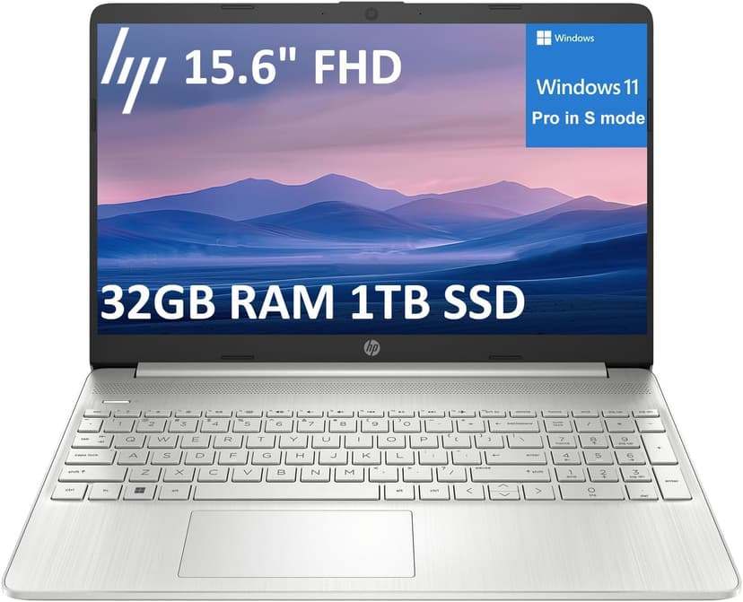 HP 15 Laptop for Business and Students (15.6" FHD, Intel 6-Core i3-1215U, 32GB RAM, 1TB SSD), Narrow-Bezel, Fingerprint Reader, 10-Hr Long Battery Life, Webcam, Numpad, HDMI, Win 11 Pro in S Mode
