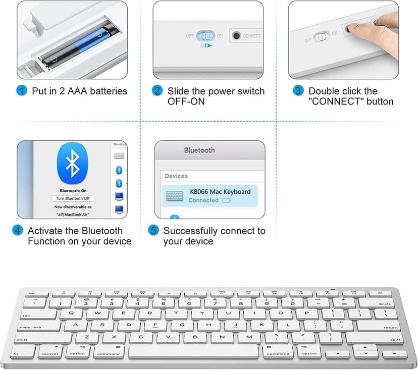 OMOTON Bluetooth Keyboard Compatible with Mac, Compact Wireless Keyboard Compatible with MacBook Pro/Air, iMac, Mac mini/Pro Laptop and PC (Silver)