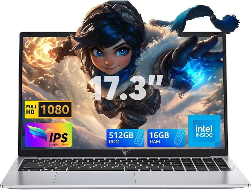 2024 Laptop,17.3-Inch FHD Display Laptop Computer with Quad Core-12th Alder Lake N97(Up to 3.6GHz), 16GB RAM 512GB ROM Traditional Laptop Computer, 6000Mah Battery,Silver