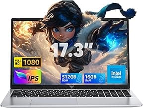 2024 Laptop,17.3-Inch FHD Display Laptop Computer with Quad Core-12th Alder Lake N97(Up to 3.6GHz), 16GB RAM 512GB ROM Traditional Laptop Computer, 6000Mah Battery,Silver