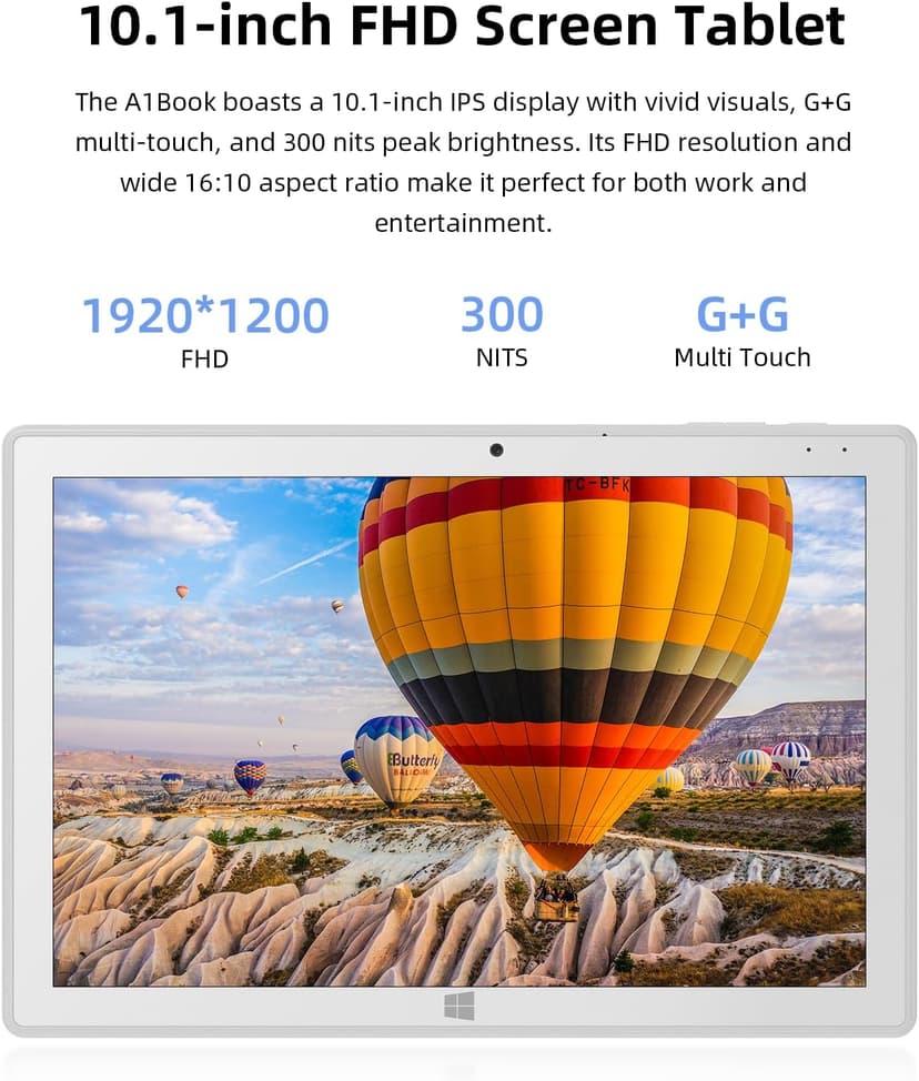 2-in-1 Detachable Touch Screen Laptop, 8GB DDR4 RAM, 128GB SSD, 10.1" Win 11 Tablet with Keyboard, Pentium N5030 (Up to 3.1GHz), Dual-Band WiFi, Bluetooth, USB 3.0, Dual Camera, White