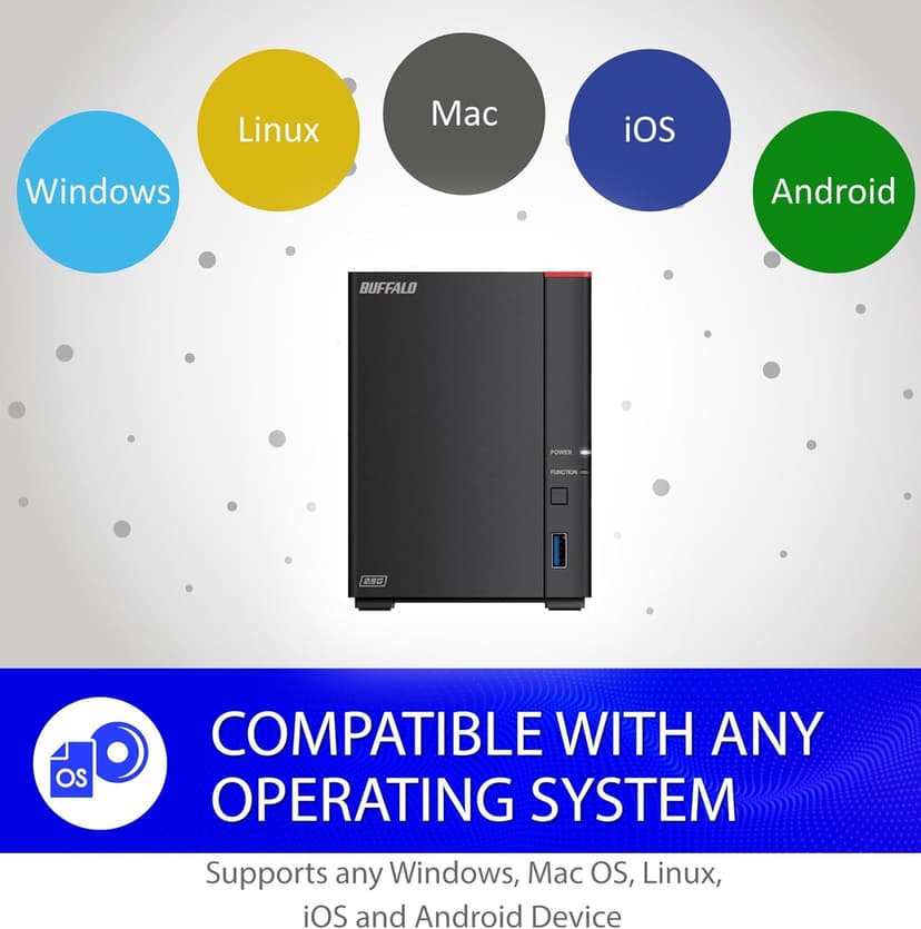 BUFFALO LinkStation 720 16TB 2-Bay Home Office Private Cloud Data Storage with Hard Drives Included/Computer Network Attached Storage/NAS Storage/Network Storage/Media Server/File Server
