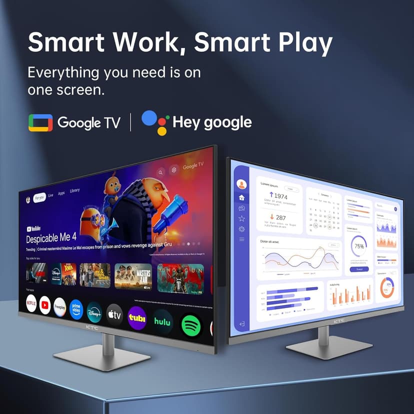32 Inch 4K Smart Monitor with Google TV System 3840 * 2160P Netflix Licensed Type C 65W PD Speakers 5W*2 Dolby Audio Hey Google Voice Remote HDR WiFi Bluetooth VESA Tiltable 32 in Smart TV