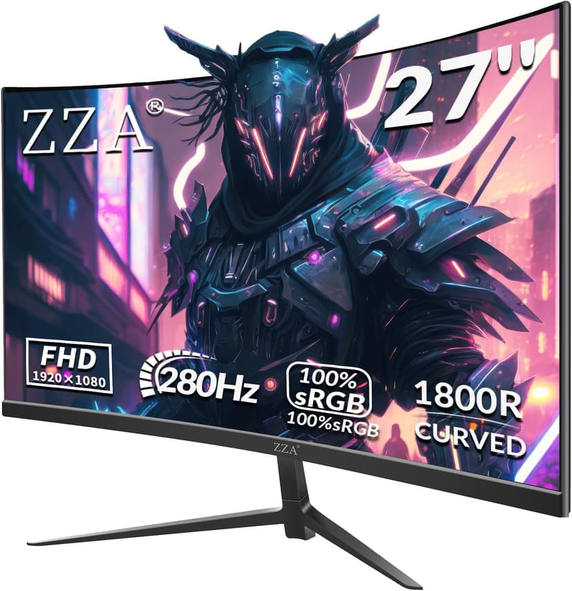 ZZA 27" Curved Gaming Monitor, Support 240Hz，Up to 280Hz, FHD 1920x1080, Three Narrow bezels,Computer Monitor FreeSync Premium - Ultimate Gaming Experience
