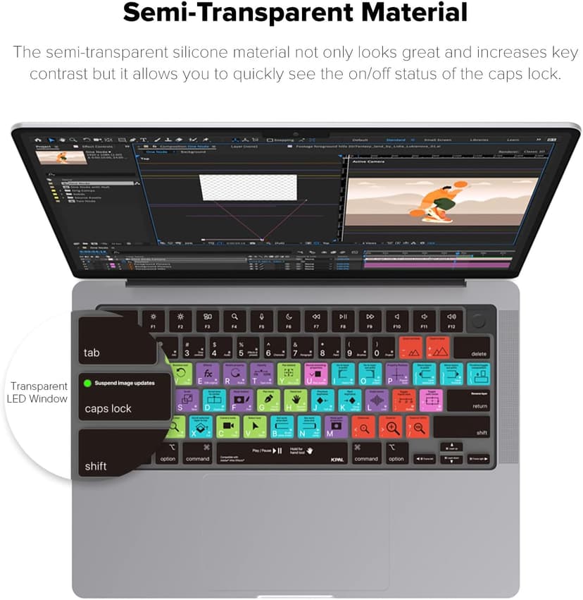 JCPal Adobe After Effects Shortcut Guide Keyboard Cover for Apple MacBook Pro 14 inch and MacBook Pro 16 inch (M1-M4 Models) and MacBook Air 13 inch and MacBook Air 15 inch (M2-M4 Models) (US-Layout)