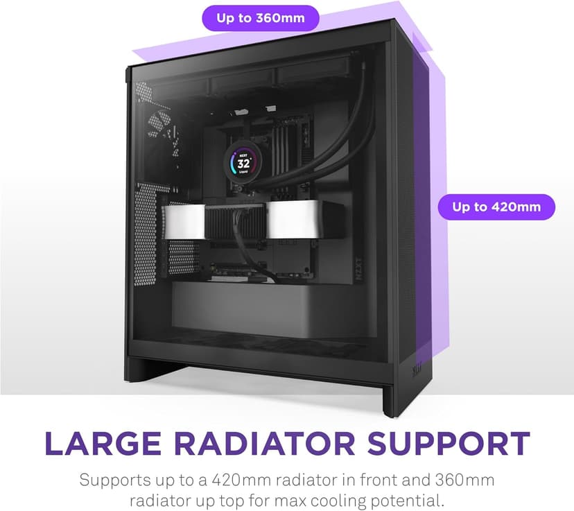 NZXT H7 Flow 2024 - Mid-Tower ATX Airflow Case - Includes Pre-Installed 3 x 120mm Fans - Supports Bottom Fans for Dedicated GPU Cooling - Cable Management - Black