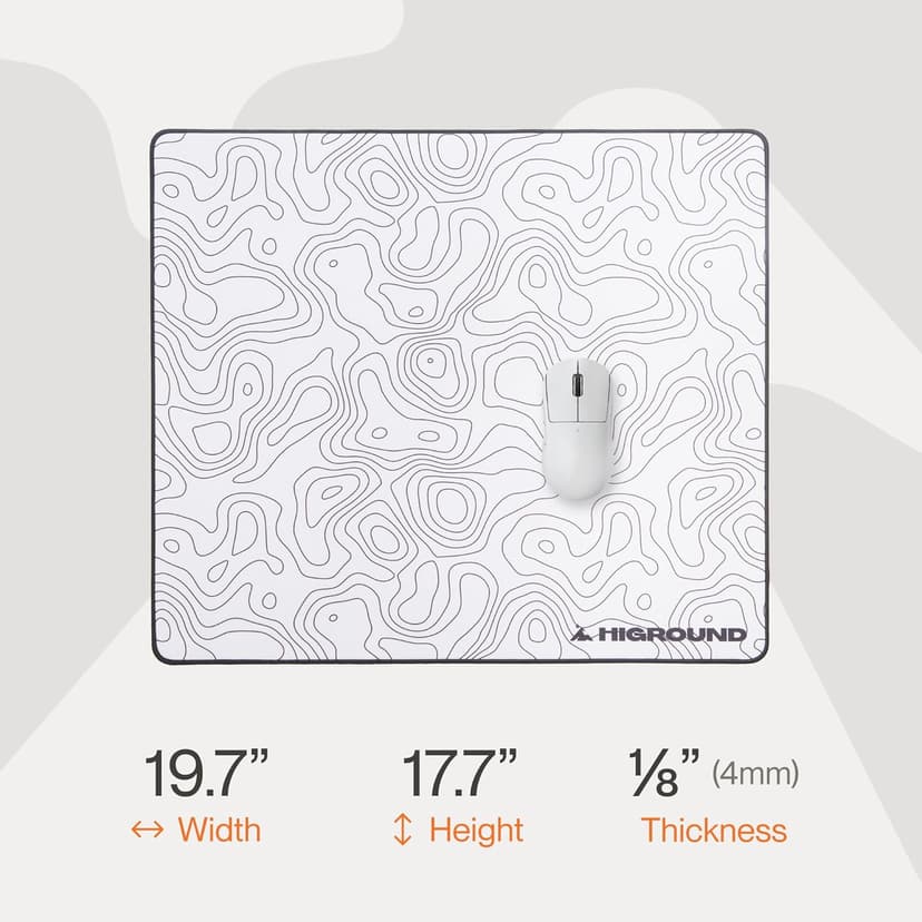 Higround SNOWSTONE Large Topograph Gaming Mousepad, Cool Medium Speed Desk Mousepad, Computer Mouse Mat, Flat Stitched Edge, Full Range of Motion, Non-Slip Rubber Base, Perfect for Gamers & Office Use
