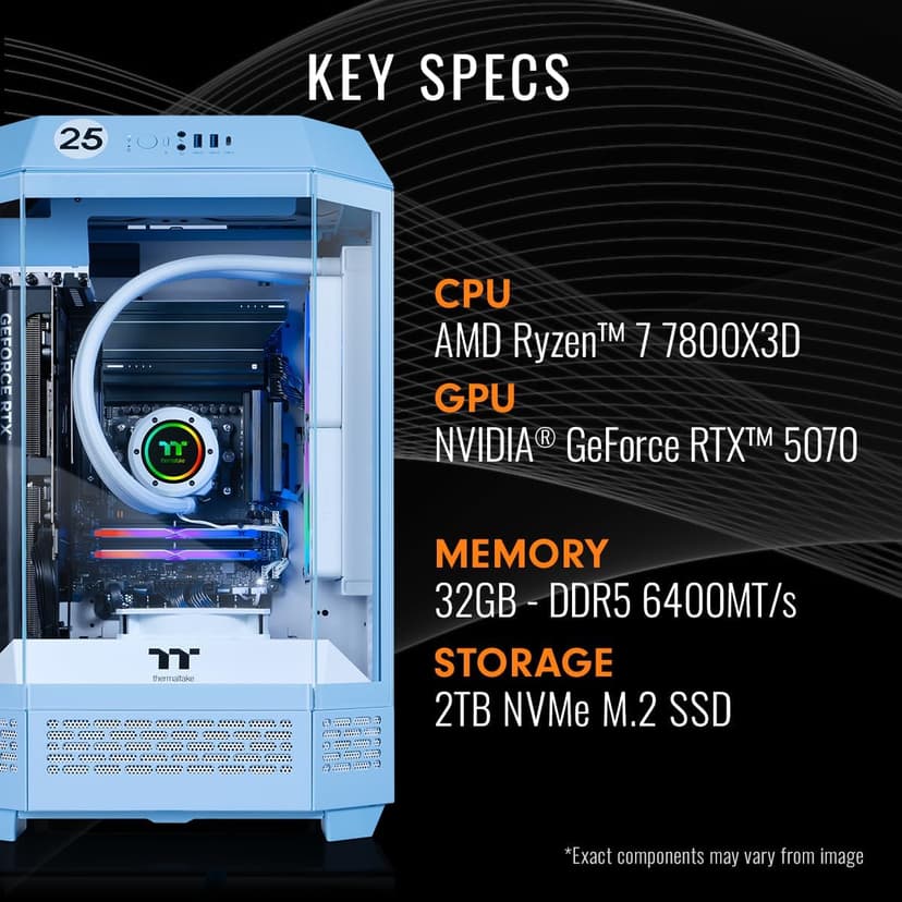 Thermaltake LCGS Reactor 7870TH Gaming Desktop (AMD Ryzen™ 7 7800X3D, 32GB 6400MT/s DDR5 RGB Memory, NVIDIA GeForce® RTX 5070 Ti, 2TB NVMe M.2, WiFi, Windows 11) T3HB-B850-57T-LCS