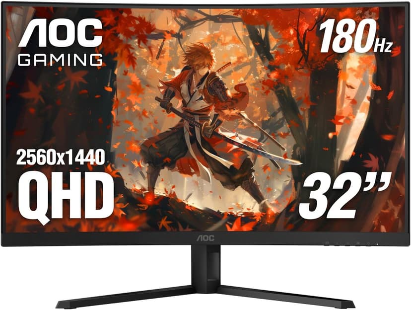 AOC CQ32G4VE 32" Curved Frameless Gaming Monitor 2K QHD, 1500R Curved VA, 180Hz, 0.5ms Response Time, 2X Display Port, 2X HDMI, Gaming Console Compatible, 3-Year Zero Dead Pixel Guarantee