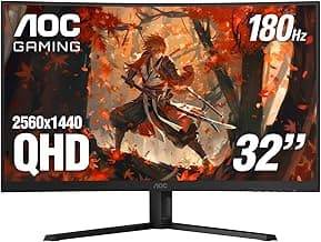 AOC CQ32G4VE 32" Curved Frameless Gaming Monitor 2K QHD, 1500R Curved VA, 180Hz, 0.5ms Response Time, 2X Display Port, 2X HDMI, Gaming Console Compatible, 3-Year Zero Dead Pixel Guarantee