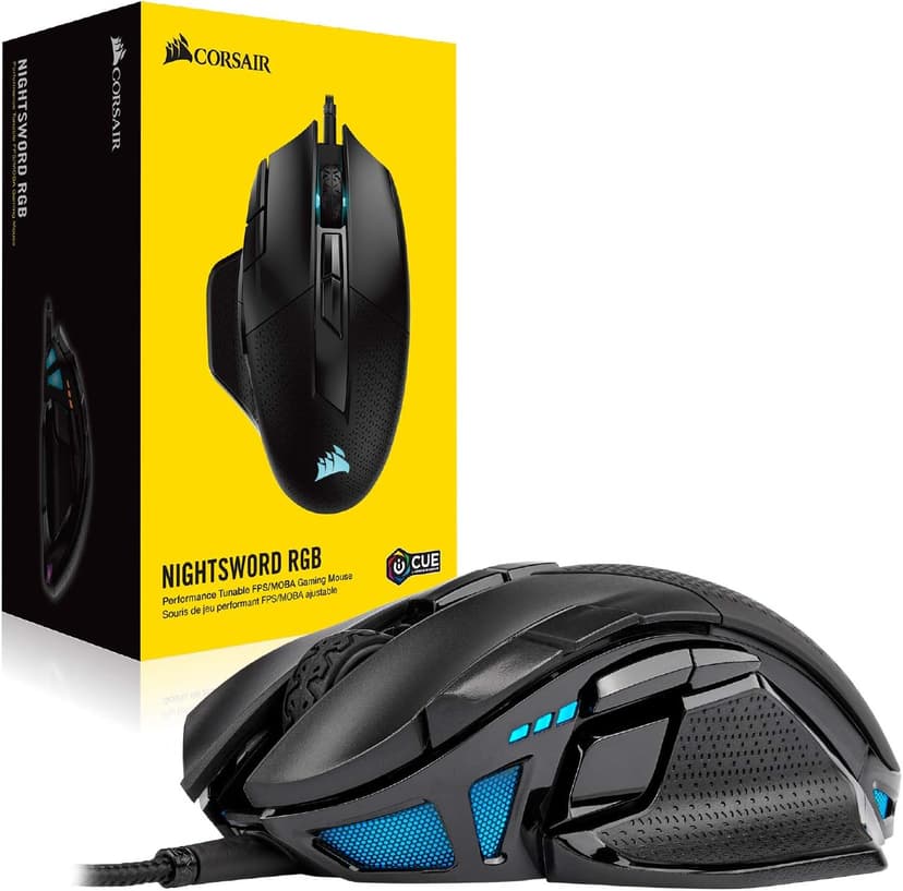 CORSAIR NIGHTSWORD RGB Gaming Mouse For FPS, MOBA - 18,000 DPI - 10 Programmable Buttons - Weight System - iCUE Compatible - Black