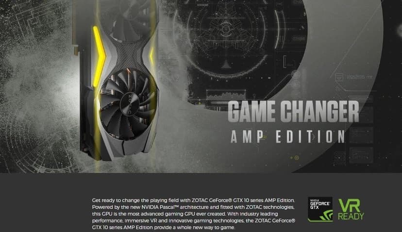 ZOTAC GeForce GTX 1080 AMP! Edition, ZT-P10800C-10P, 8GB GDDR5X Ice Storm Cooling, Metal Wraparound Carbon ExoArmor exterior, Ultra-wide 100mm Fans Gaming Graphics Card