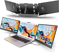 14" Laptop Screen Extender, FHD 1080P IPS Triple Portable Monitor for Laptop, HDMI/USB-A/Type-C Plug and Play for Windows, Mac, Android, Chrome, Switch & PS5, Work with 13.3”-17” Laptops