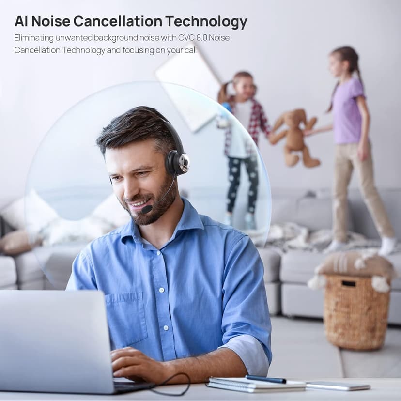 LEVN Bluetooth Headset, Wireless Headset with Microphone & Mute Button, 60Hrs Talk Time, On-Ear AI Noise Cancelling Headphones with Bluetooth 5.2 Multipoint for Trucker/Remote Work/Online Class/Zoom